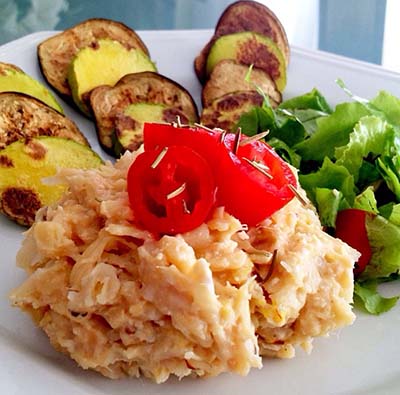 Bacalhau com requeijão de tofu e gengibre